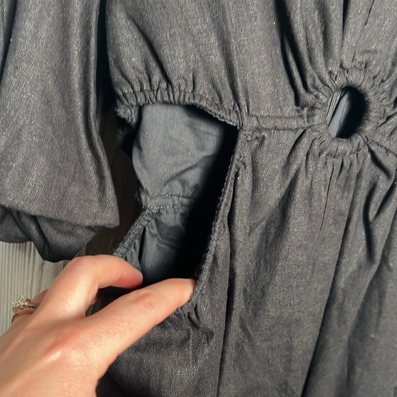 Women’s 1. State 3/4 Sleeve V-Neck Linen Blend Cutout Ring Detail Romper Large - Picture 4 of 8